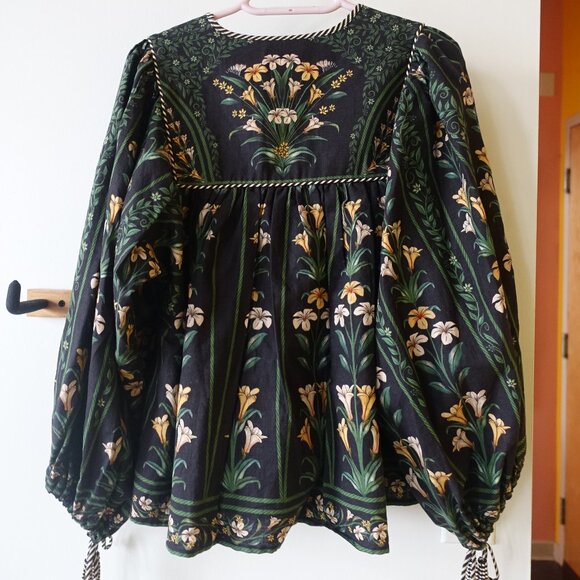 Farm Rio Black Flowers Arch Blouse XS 0 S SM Small top - Picture 12 of 16
